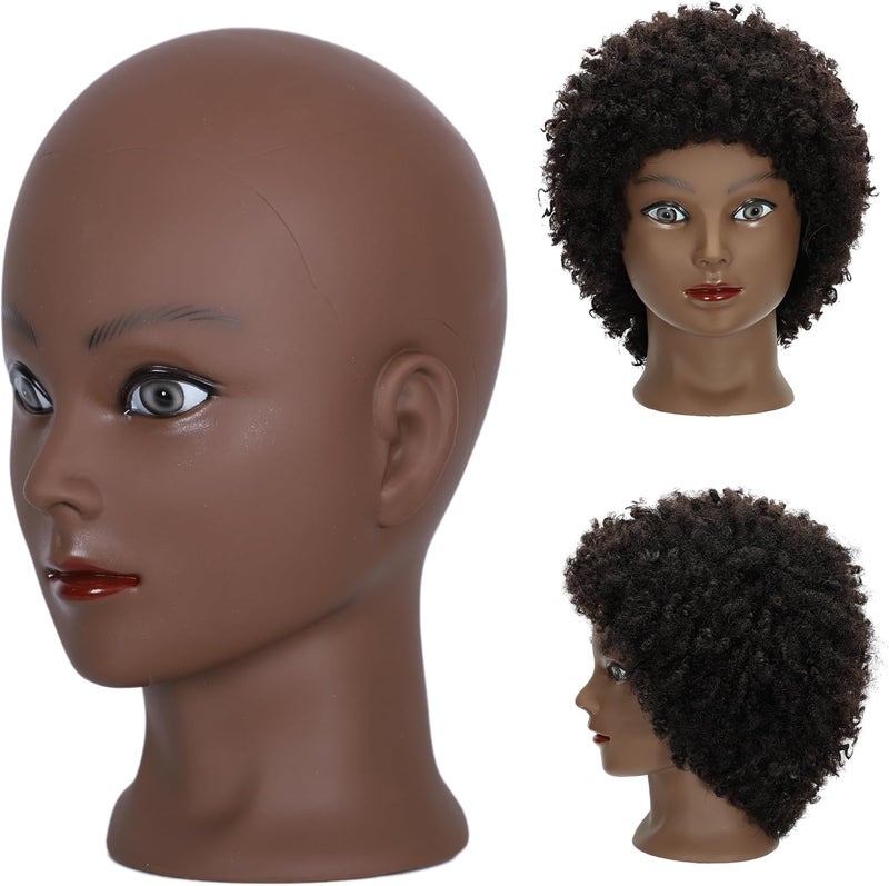 simnient Bald Mannequin Head Dark Brown Female Professional Cosmetology Training Mannequin-Bald for Wig Making and Display Hat Helmet Glasses Display Head Model with Free Clamp Stand - Image 2